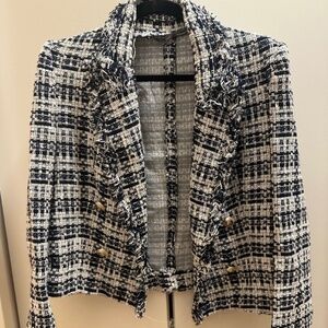Cropped Zara Blue + White Jacket (Size S/M)